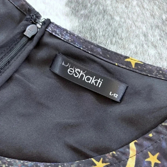 eShakti Constellation Galaxy Planet Print Crepe Empire Dress - Picture 3 of 13